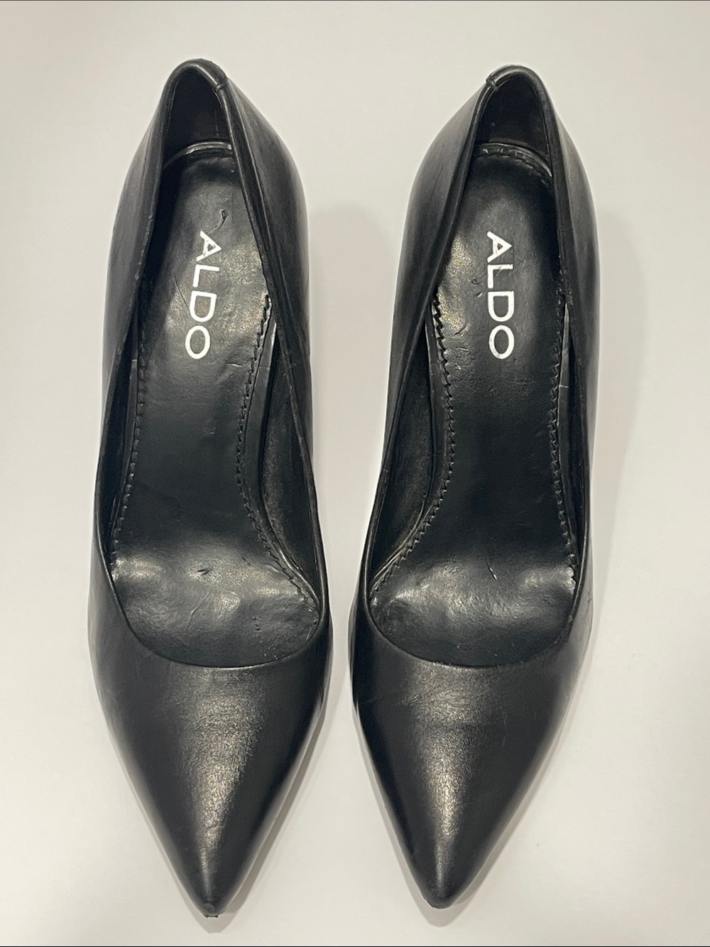 Aldo 4 inch Classic Black Pointed Toe Leather Pumps Size 8.5